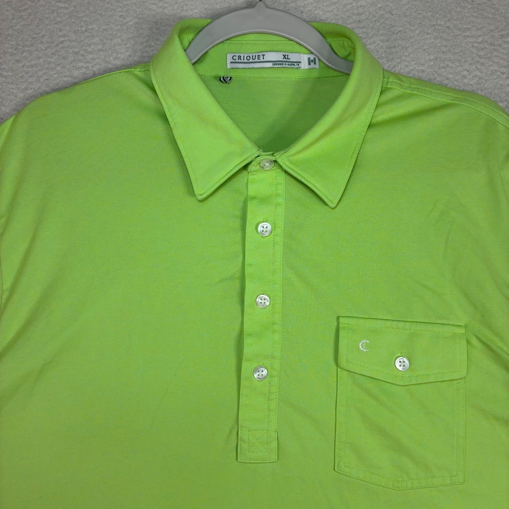 Criquet Polo Shirt Men L Green Pima Cotton Performance Golf Preppy Stretch
